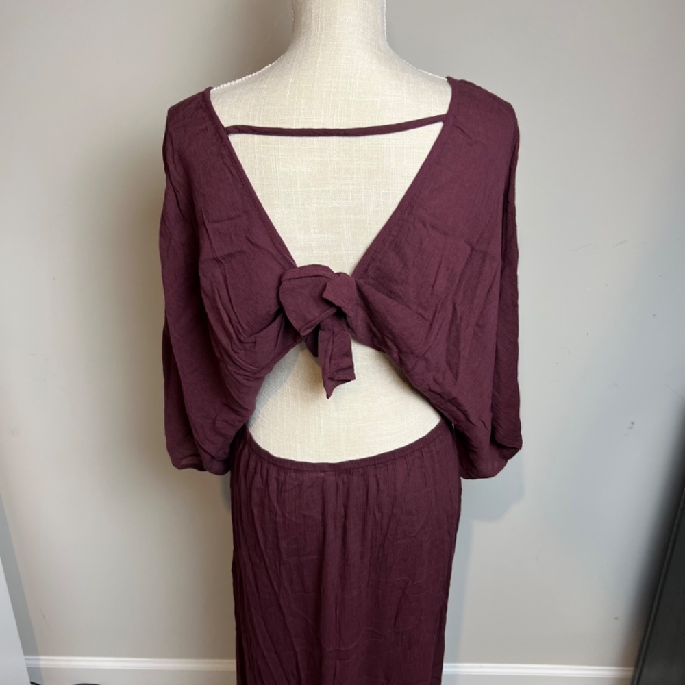 Sanctuary Plunge V-Neck Three-Quarter Sleeve Draped Skirt Cover-Up Maxi Dress - Picture 6 of 9